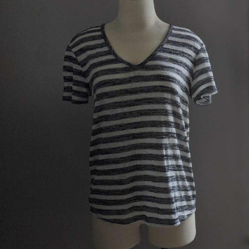 Grey and white stripe knit top